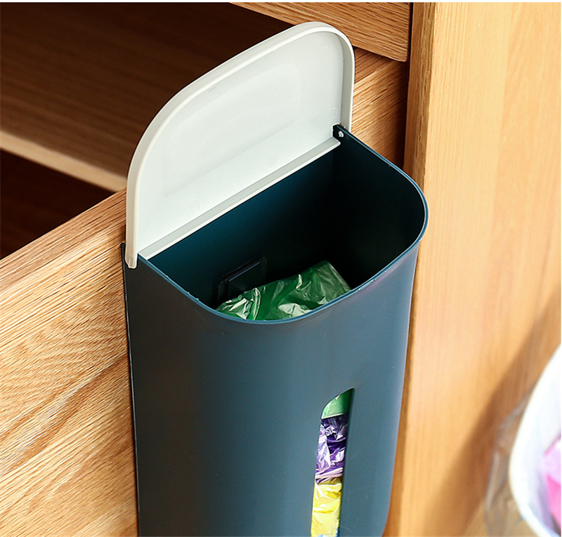 Wall-Mounted No-Drill Plastic Bag Storage Box for Kitchen and Bathroom - Grey