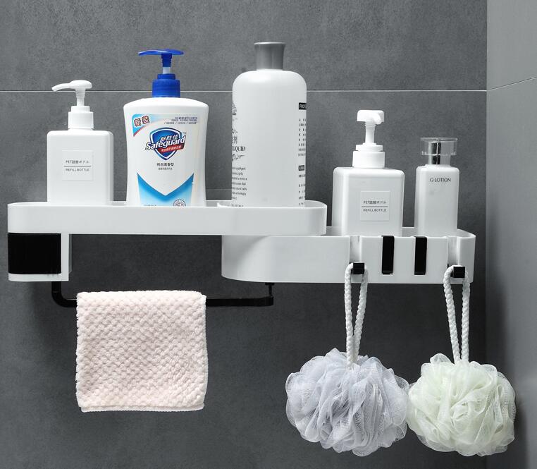 Retro Suction Wall Corner Shelf for Bathroom and Kitchen Storage - White gray