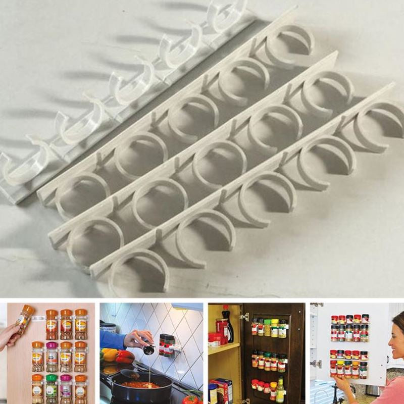 Adhesive Wall-Mounted Spice Bottle Clip Strip Organizer for Kitchen