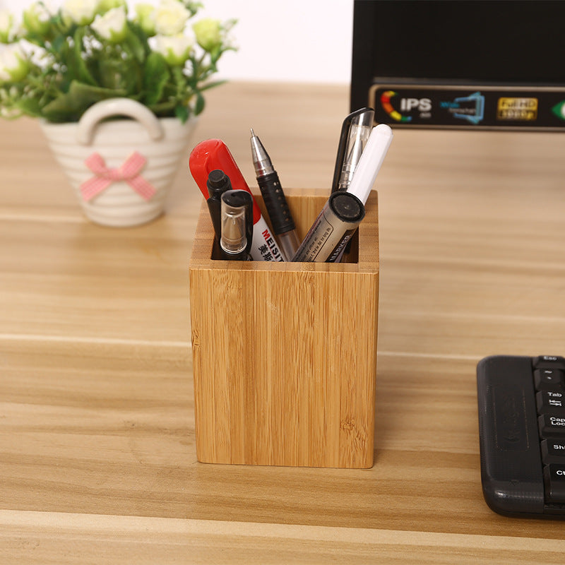 Natural bamboo square pen and makeup brush holder, view 2