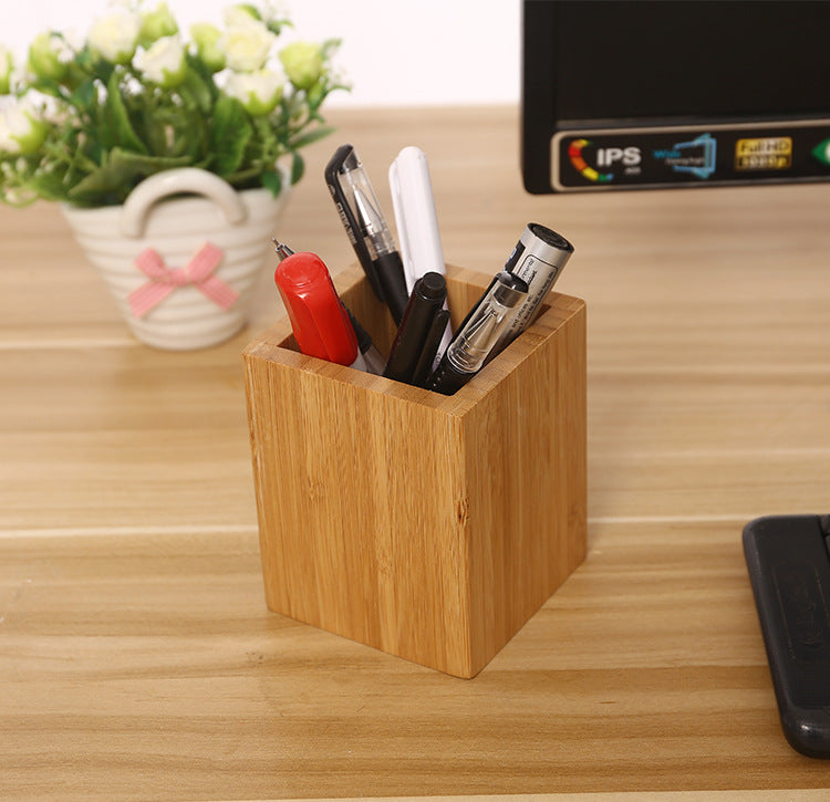 Natural bamboo square pen and makeup brush holder, view 4