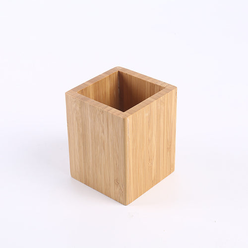 Natural bamboo square pen and makeup brush holder