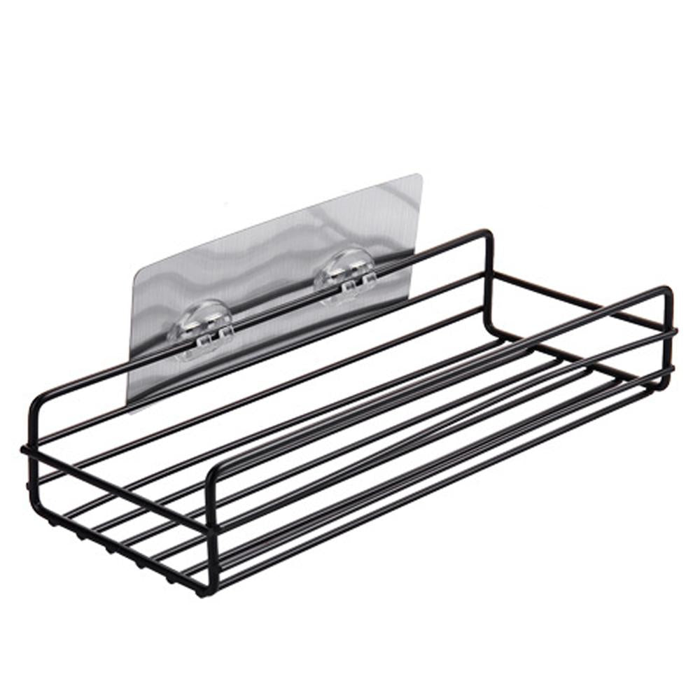 No-Drill Wrought Iron Bathroom Shelf Organizer for Kitchen Storage - Black