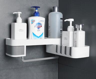 Retro Suction Wall Corner Shelf for Bathroom and Kitchen Storage - White gray