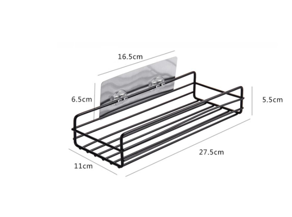 No-Drill Wrought Iron Bathroom Shelf Organizer for Kitchen Storage - Black