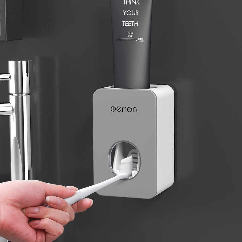 No-Drill Toothbrush Organizer with Automatic Toothpaste Dispenser - Gray
