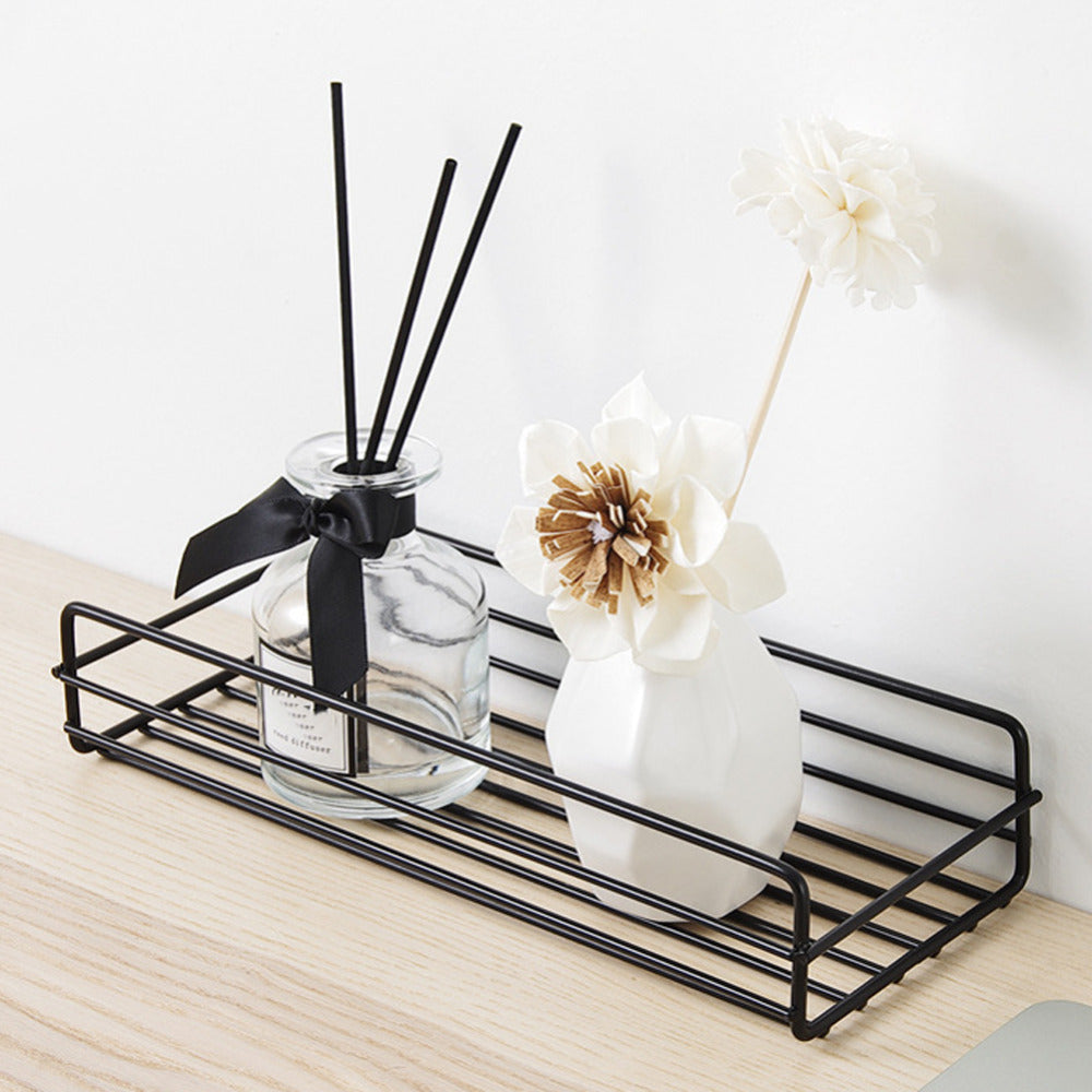 No-Drill Wrought Iron Bathroom Shelf Organizer for Kitchen Storage - Black