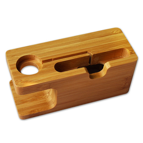 Bamboo phone and smartwatch charging stand, view 2